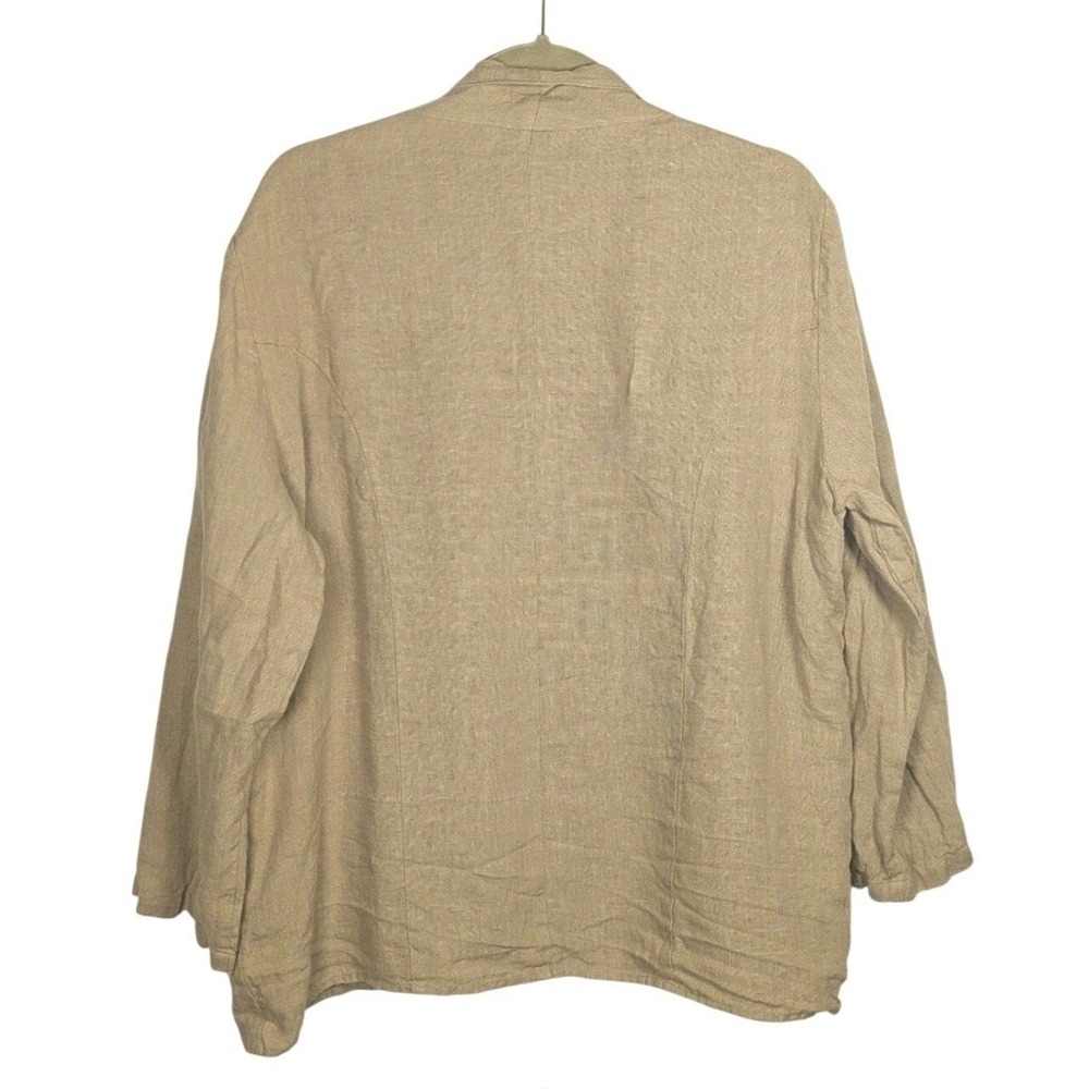 Ruti Women Tan 100% Linen Open Front Cardigan Easy Jacket Size 5 Pockets Khaki - Picture 3 of 4